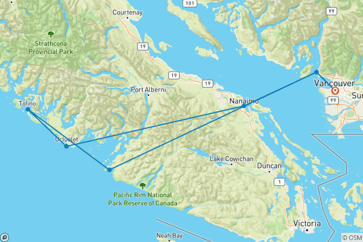 Carte du circuit Circuit privé sur l'île de Vancouver (Nanaimo, Ucluelet, Tofino) - 2 jours