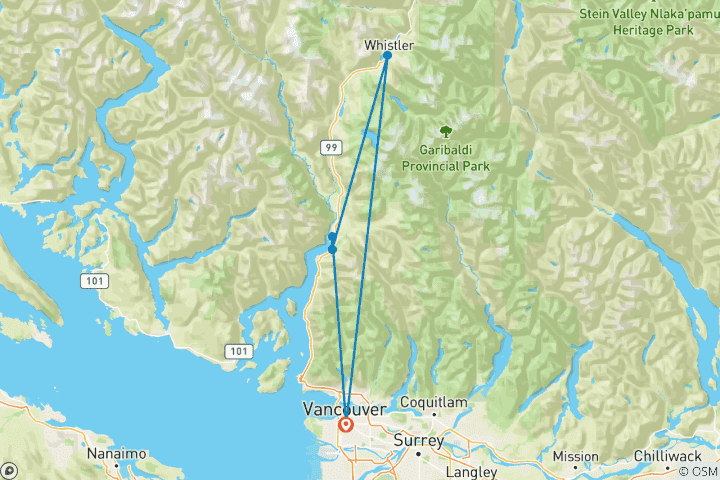 Kaart van Rondreis naar Whistler & Squamish - vanuit Vancouver - 2 dagen