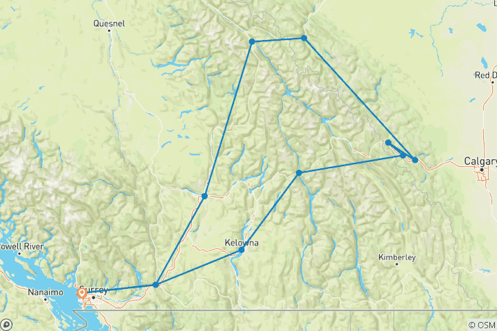 Carte du circuit Circuit d'exploration privé de 4 jours dans les Rocheuses canadiennes