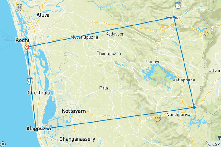 Map of Rejuvenating Kerala - India By Car & Driver with Good Hotels !!