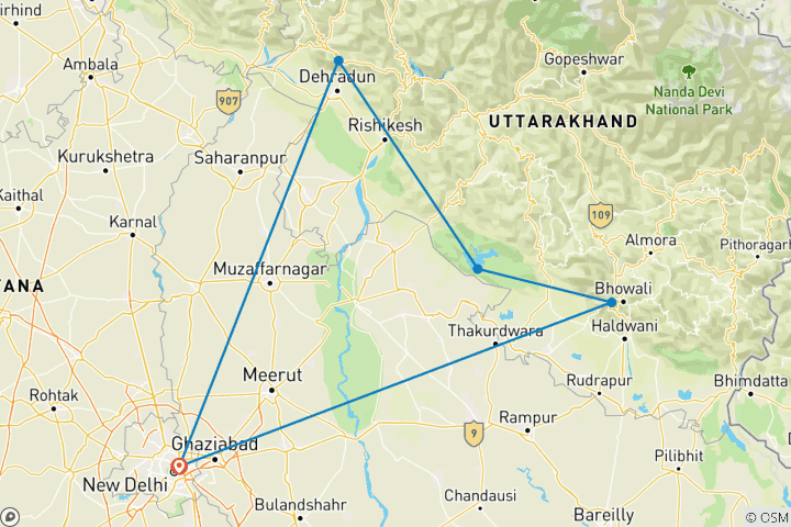 Carte du circuit Explorez le meilleur de Nainital, Corbett et Mussoorie ! - Un circuit économique