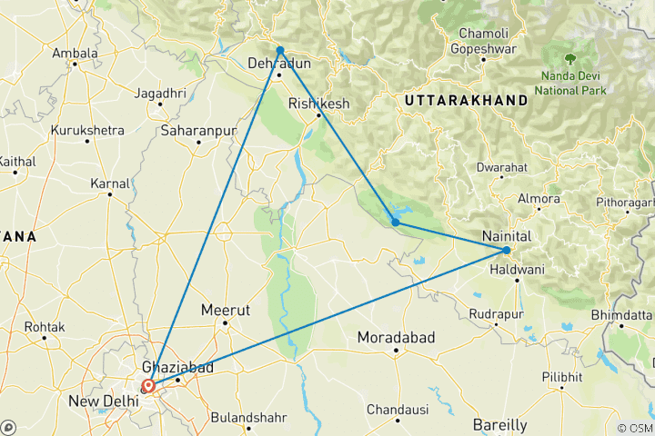 Map of Explore - The Best of Nainital, Corbett & Mussoorie !! (A Budget Friendly Tour)