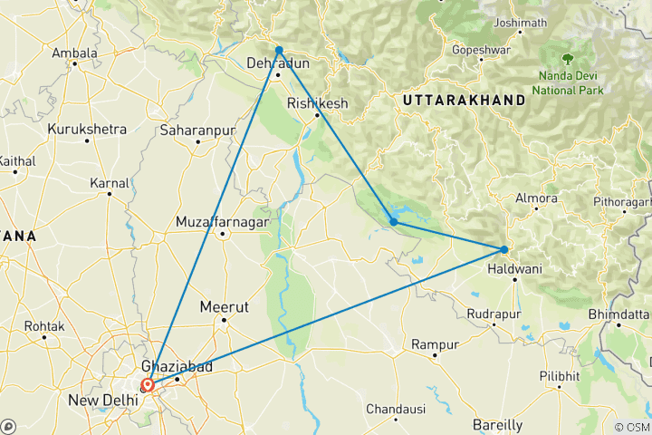 Map of Explore - The Best of Nainital, Corbett & Mussoorie !! (A Budget Friendly Tour)