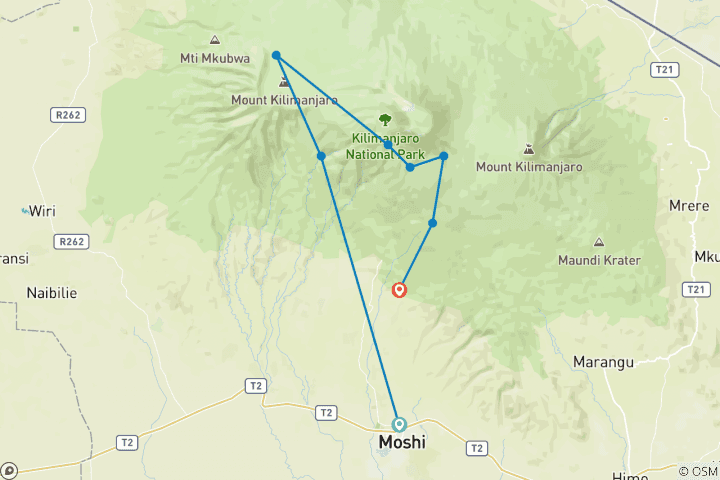 Map of KILIMANJARO CLIMBING VIA MACHAME ROUTE 7 DAYS (SPECIAL OCCASION)