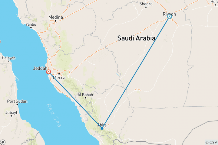 Mapa de 5 días Riad, Jeddah y Abha