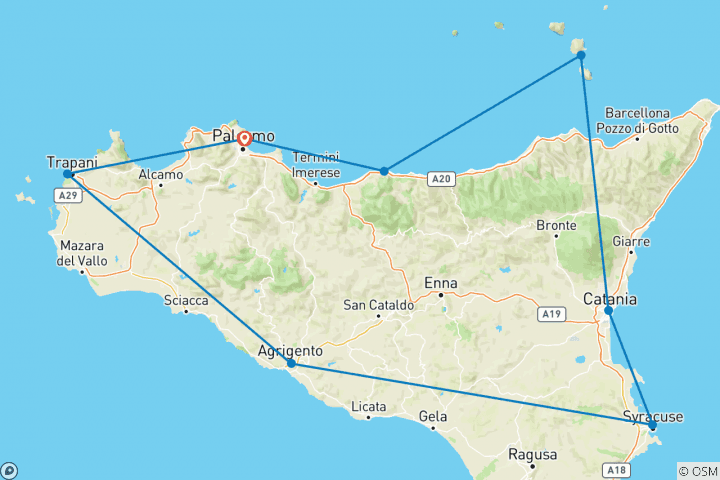 Carte du circuit Points forts de la Sicile