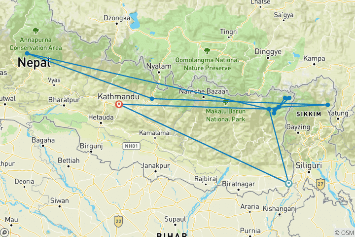 Map of Kanchenjunga  Trek South  to North