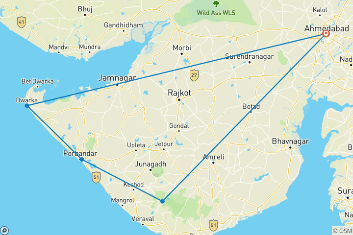 Kaart van Herontdek Gujarat - Ahmedabad, Gir, Somnath & Dwarka !! (Een Budgetvriendelijke Tour)
