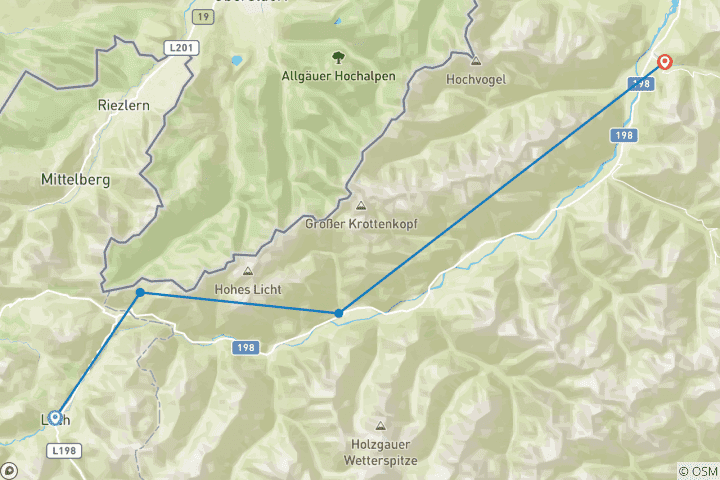 Karte von 9 Tage Lechweg: Lech am Arlberg - Füssen (9 Tage)