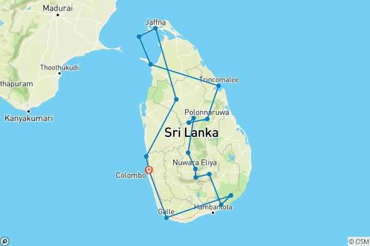 Carte du circuit Tout le Sri Lanka - 22 jours