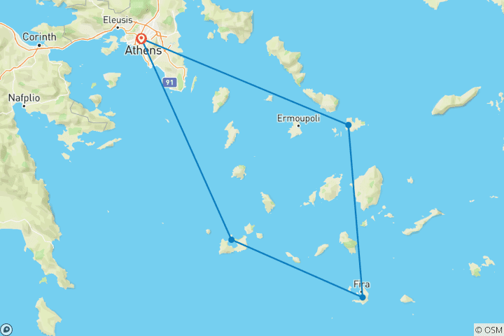 Carte du circuit Vacances détente à Milos, Mykonos, Santorin et dans les meilleures îles des Cyclades - 15 jours