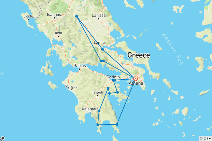 Mapa de Excursión de 6 días por el Patrimonio de Grecia - Delfos, Meteora, Nauplia y Monemvasía