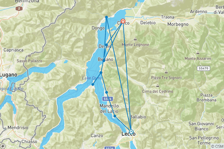 Map of Lombardy - Sentiero del Viandante Lake Como (6 days)