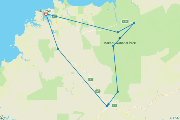 Map of 4 Day Kakadu Katherine Gorge Experience (Accommodated)