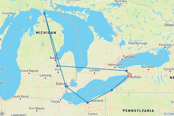 Carte du circuit L'île de Mackinac avec les chutes du Niagara