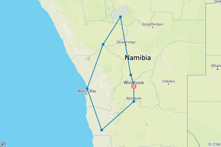 Map of 7 Days HIGHLIGHTS of Namibia | Private Guided Lodge