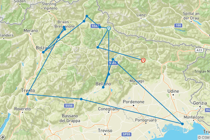 Carte du circuit Italie - Autour des Dolomites pour les épicuriens (8 jours)