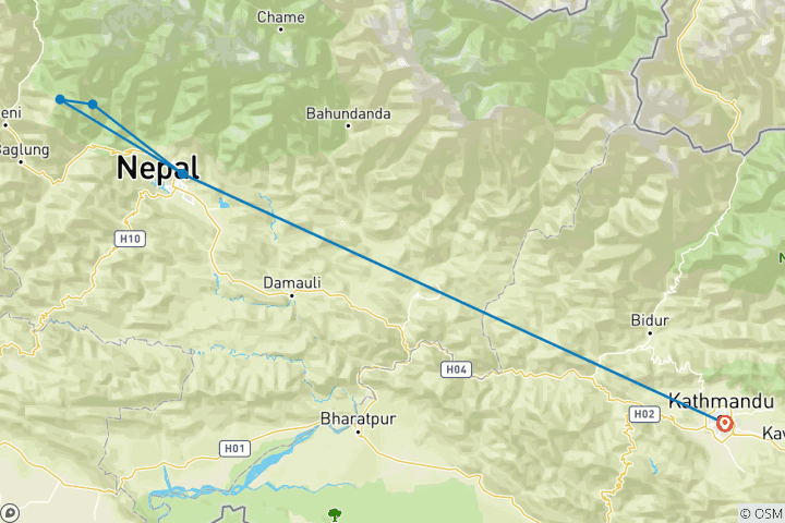 Kaart van Poon Hill Trek 5D/4N (vanuit Kathmandu)