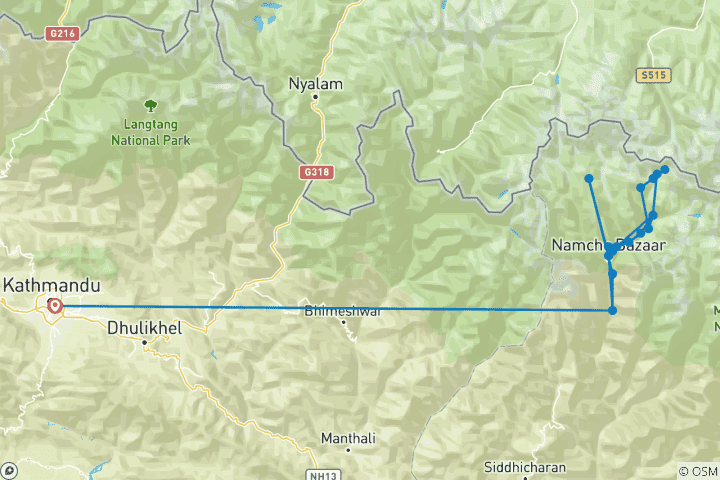 Kaart van Everest Basiskamp Trek: 12 dagen