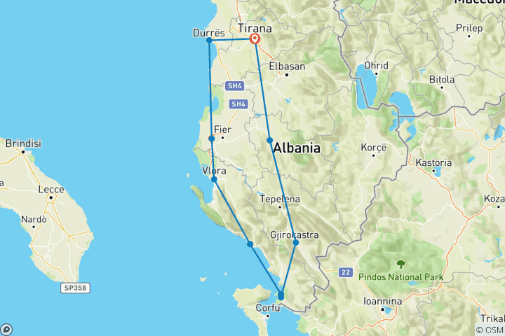 Carte du circuit Escapade dans le sud de l'Albanie en 6 jours