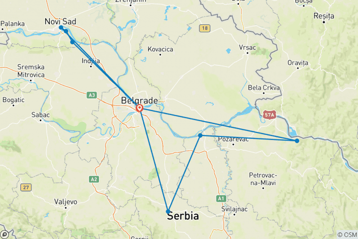 Carte du circuit Serbie - Excursions au départ de Belgrade