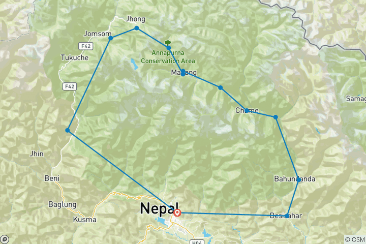 Carte du circuit Trek du circuit de l'Annapurna - 13 jours