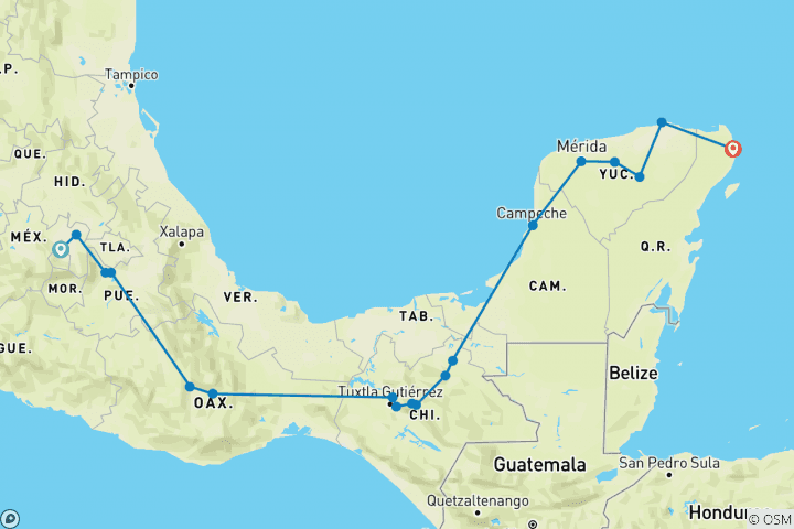 Carte du circuit De Mexico à Cancun