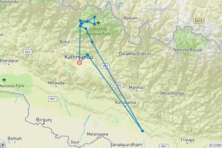 Karte von Langtang Circuit Trek - 17 Tage
