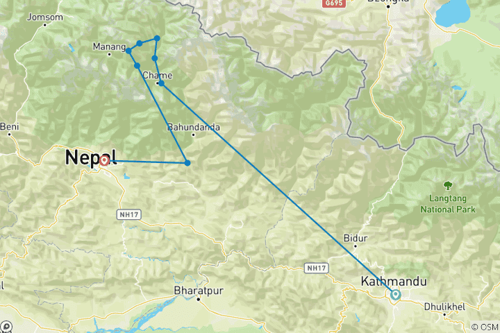 Karte von Nar Phu Tal Trek (11 Tage)