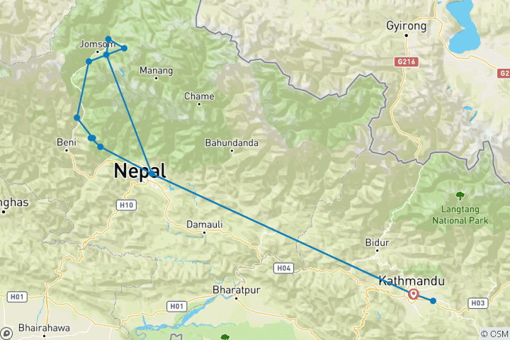 Map of Jomsom Muktinath Trek - 13 Days