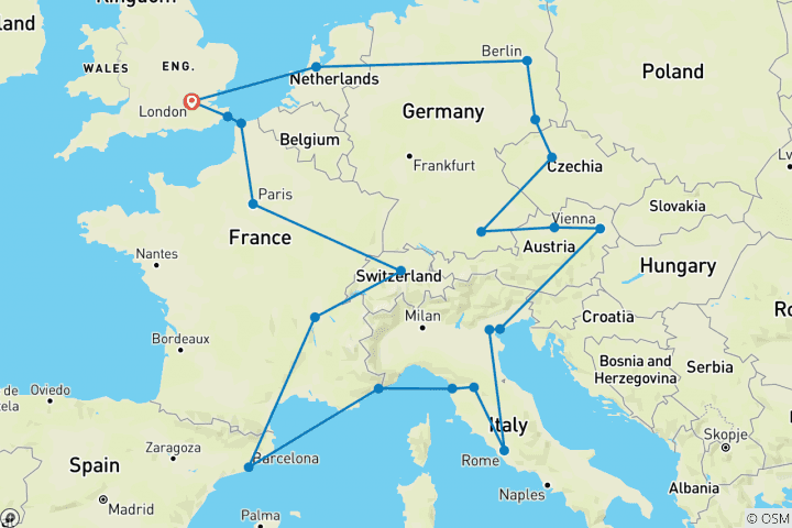 Map of European Wanderer (Start Paris, 24 Days)