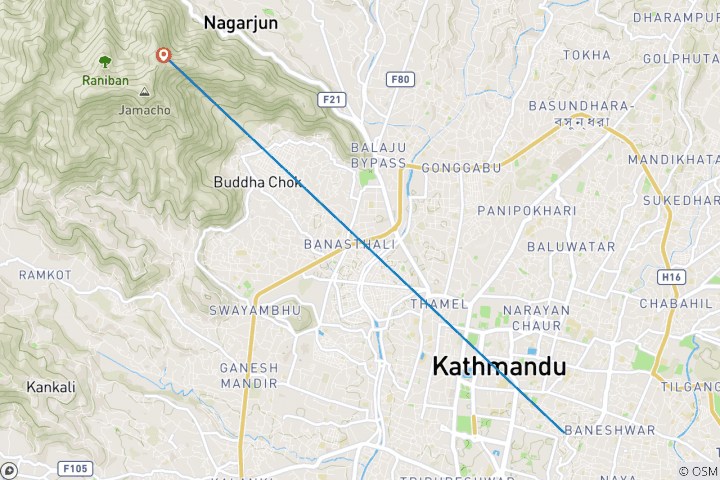 Map of Nagarjung Hike & Rock climbing