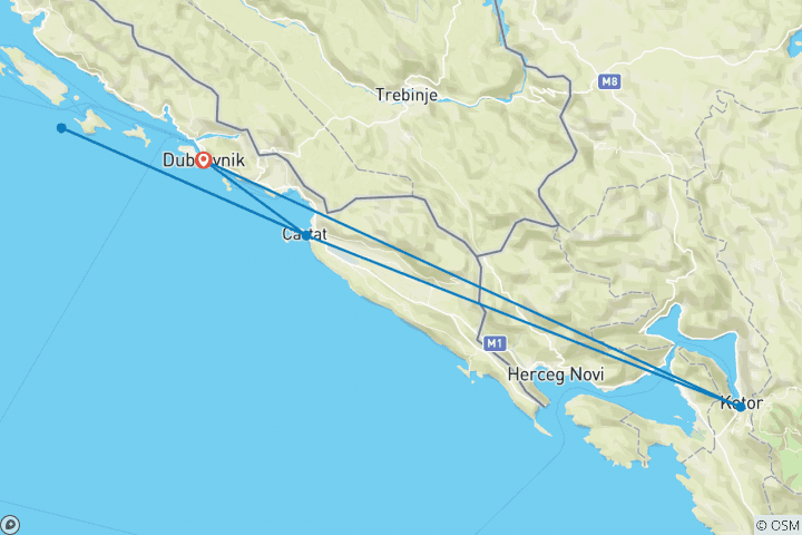 Carte du circuit Dubrovnik de luxe et la côte dalmate