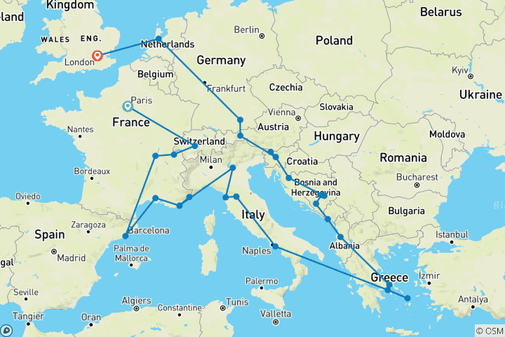 Map of European Adventurer (Start Paris)