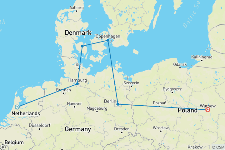 Kaart van Vistas van Londen naar Warschau - zomer - vanuit Amsterdam - 10 dagen