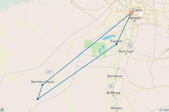 Carte du circuit Circuit de 4 jours dans l'oasis de Fayoum, le désert blanc et l'oasis de Bahariya