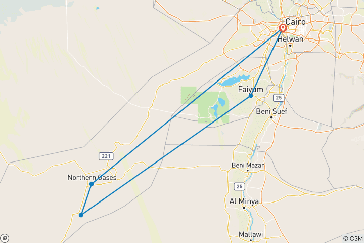 Map of Package 4 Days Fayoum Oasis, White Desert and Bahariya Oasis Tour