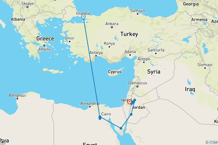 Karte von Türkei, Ägypten, Jordanien & Israel: Der Nahe Osten auf einen Blick