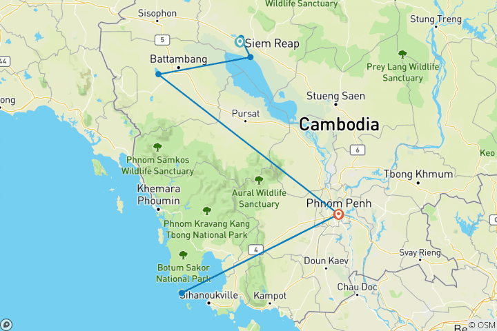 Map of Cambodia Family Holiday with Beach Relax 12 days