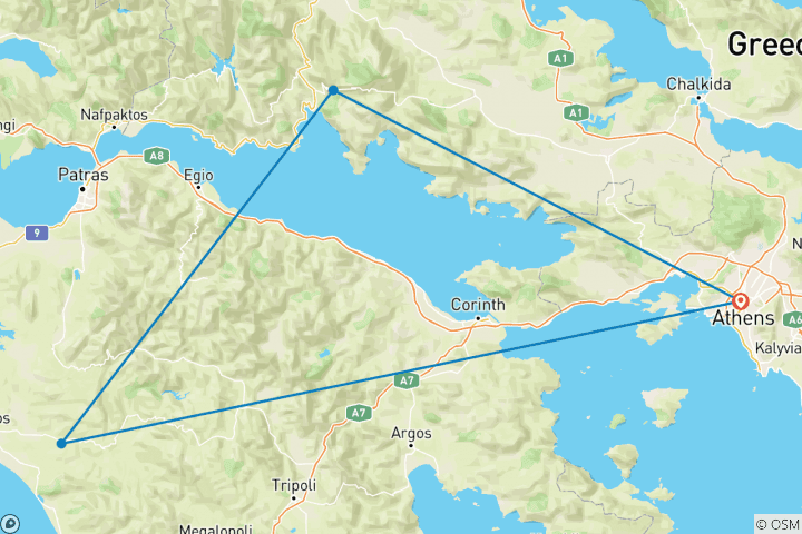 Kaart van Griekenland - Athene, Olympia, Delphi & Meteoor - 8 dagen