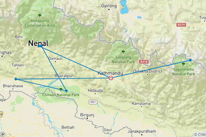 Karte von Everest Nepal LuxusRundreise (7 Tage)