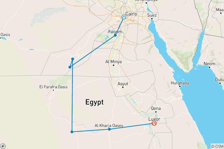Carte du circuit Au départ du Caire, forfait de 6 jours pour l'oasis de Fayoum, le désert blanc et l'oasis de Bahariya