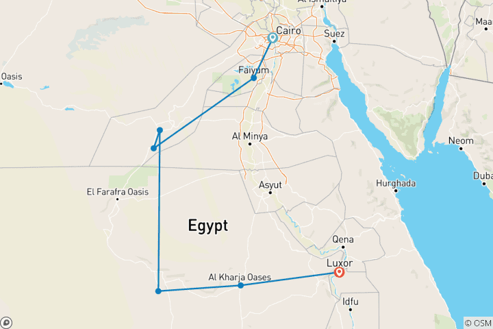 Mapa de Desde el Cairo paquete de 6 días al Oasis de Fayoum, el desierto Blanco y el Oasis de Bahariya
