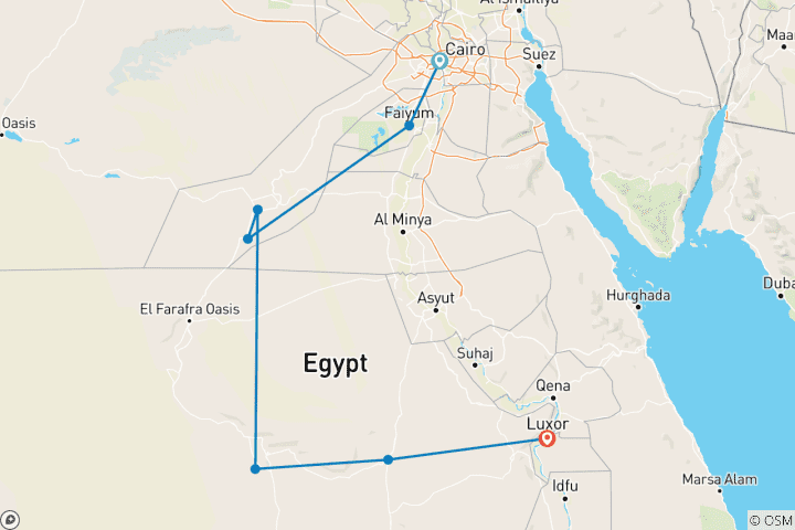 Carte du circuit Au départ du Caire, forfait de 6 jours pour l'oasis de Fayoum, le désert blanc et l'oasis de Bahariya