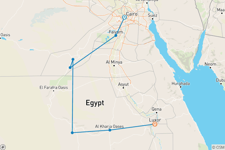 Carte du circuit Au départ du Caire, forfait de 6 jours pour l'oasis de Fayoum, le désert blanc et l'oasis de Bahariya
