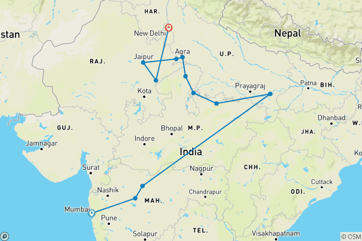 Carte du circuit Circuit du patrimoine en Inde