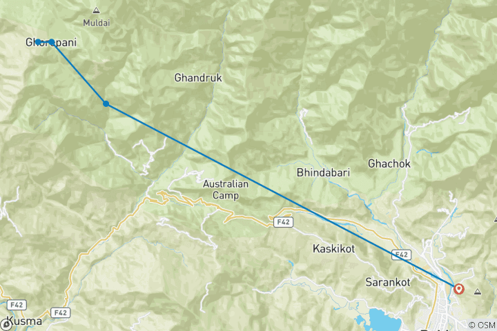 Carte du circuit 2 jours d'excursion à Ghorepani - Poon Hill sur roues