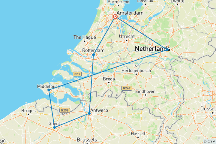 Karte von Tulpenkreuzfahrt - AMADEUS Cara (Amsterdam - Amsterdam)