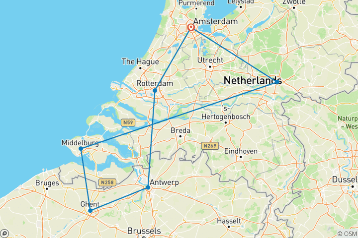 Karte von Tulpenkreuzfahrt - AMADEUS Cara (Amsterdam - Amsterdam)