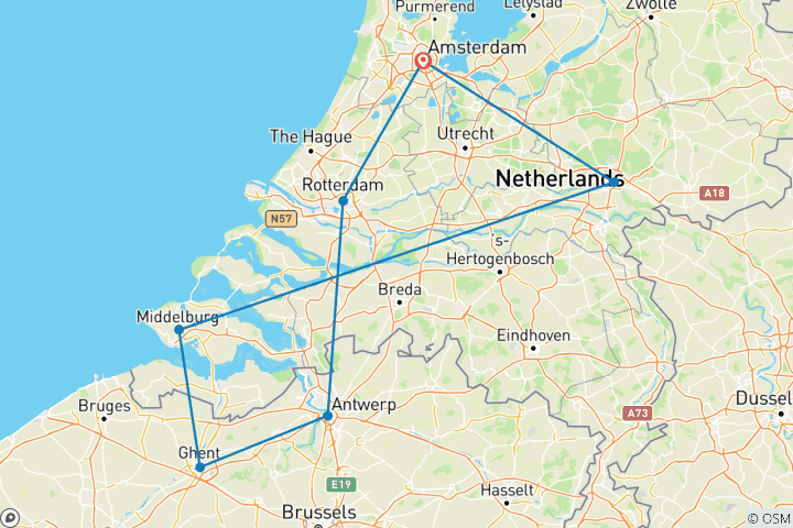 Carte du circuit Croisière des tulipes - AMADEUS Cara (Amsterdam - Amsterdam)